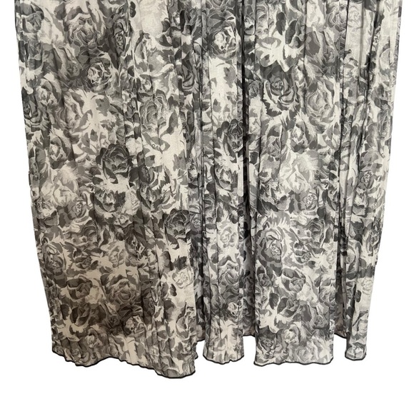 Ganni Floral Print Plisse Crepe de Chine Midi Dress Phantom Gray Size 36 NEW - Picture 10 of 16